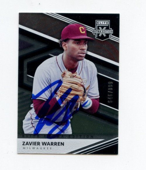ZAVIER WARREN SIGNED 2020 PANINI ELITE BASEBALL CARD AUTO