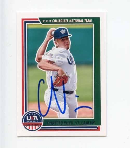 CHRISTOPHER VILLAMAN SIGNED 2022 USA BASEBALL STARS & STRIPES CARD AUTO