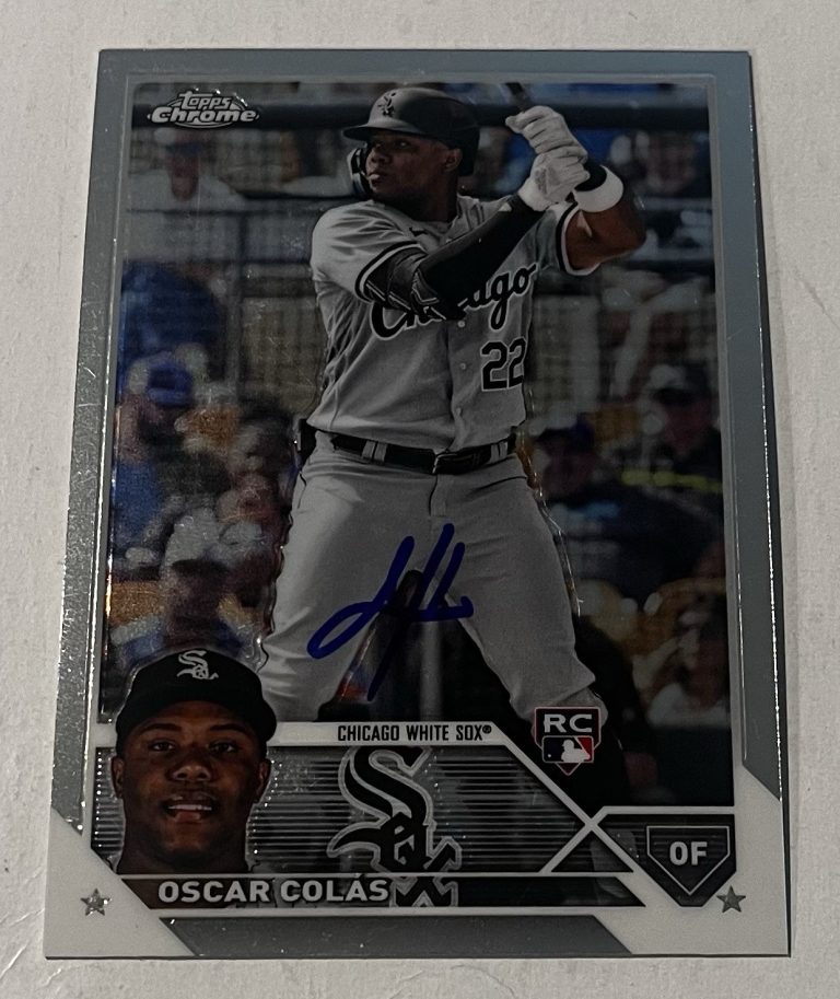 OSCAR COLAS SIGNED 2023 TOPPS CHROME BASEBALL CARD AUTO