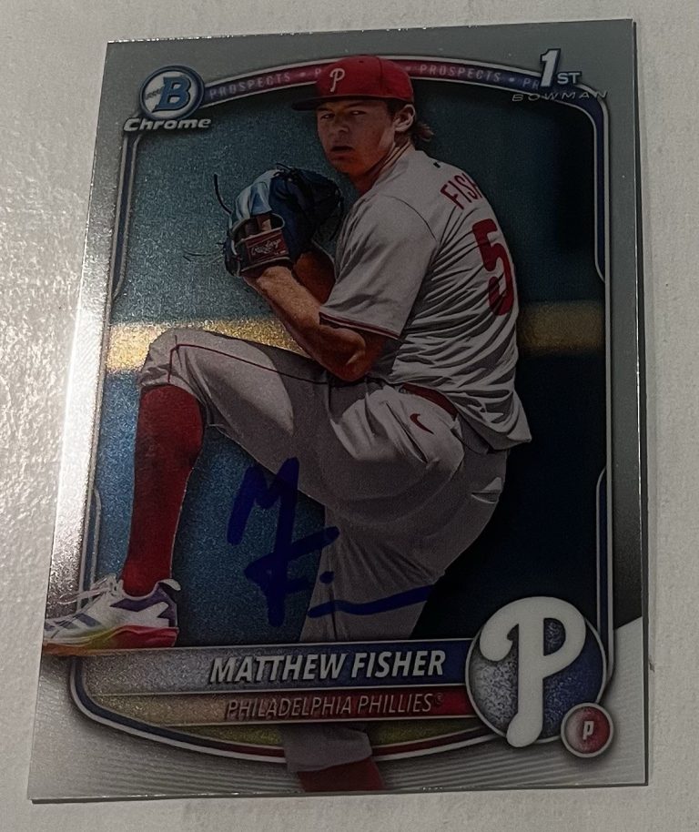 MATTHEW FISHER SIGNED 2025 BOWMAN CHROME DRAFT PROSPECT BASEBALL CARD AUTO