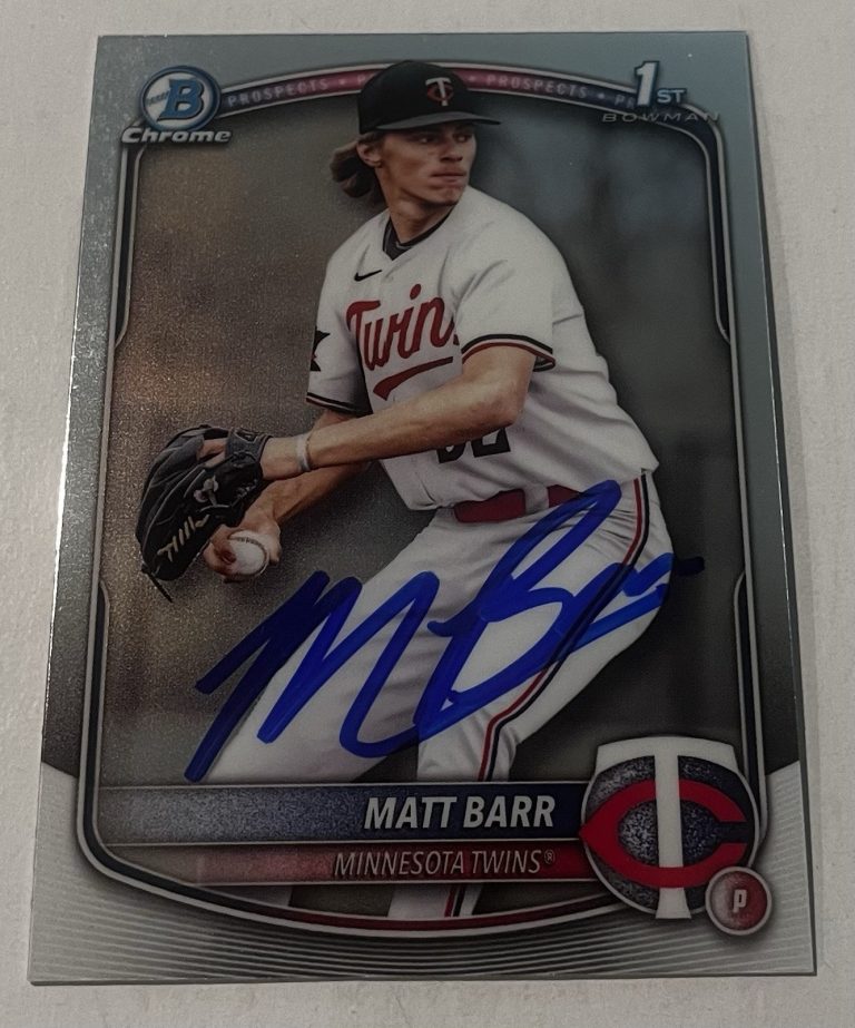 MATT BARR SIGNED 2025 BOWMAN CHROME DRAFT PROSPECT BASEBALL CARD AUTO