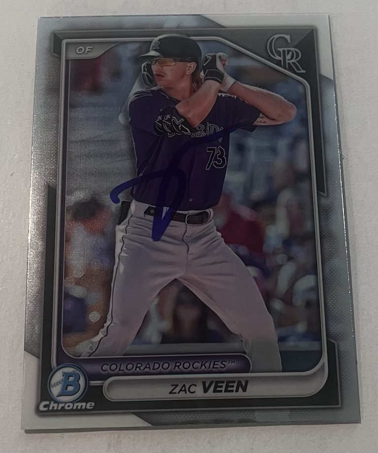 ZAC VEEN SIGNED 2024 BOWMAN DRAFT CHROME PROSPECT BASEBALL CARD AUTO