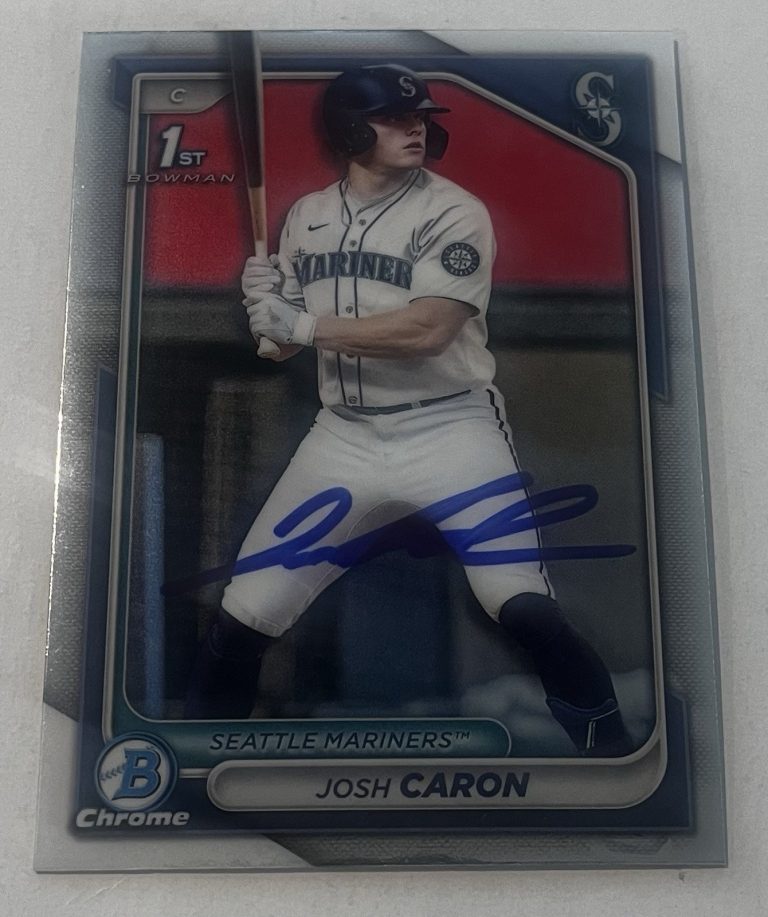 JOSH CARON SIGNED 2024 BOWMAN DRAFT CHROME PROSPECT BASEBALL CARD AUTO