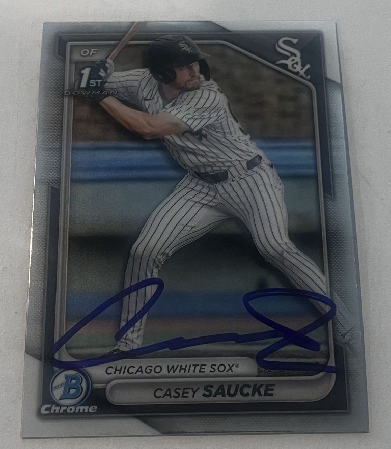 CASEY SAUCKE SIGNED 2024 BOWMAN DRAFT CHROME PROSPECT BASEBALL CARD AUTO