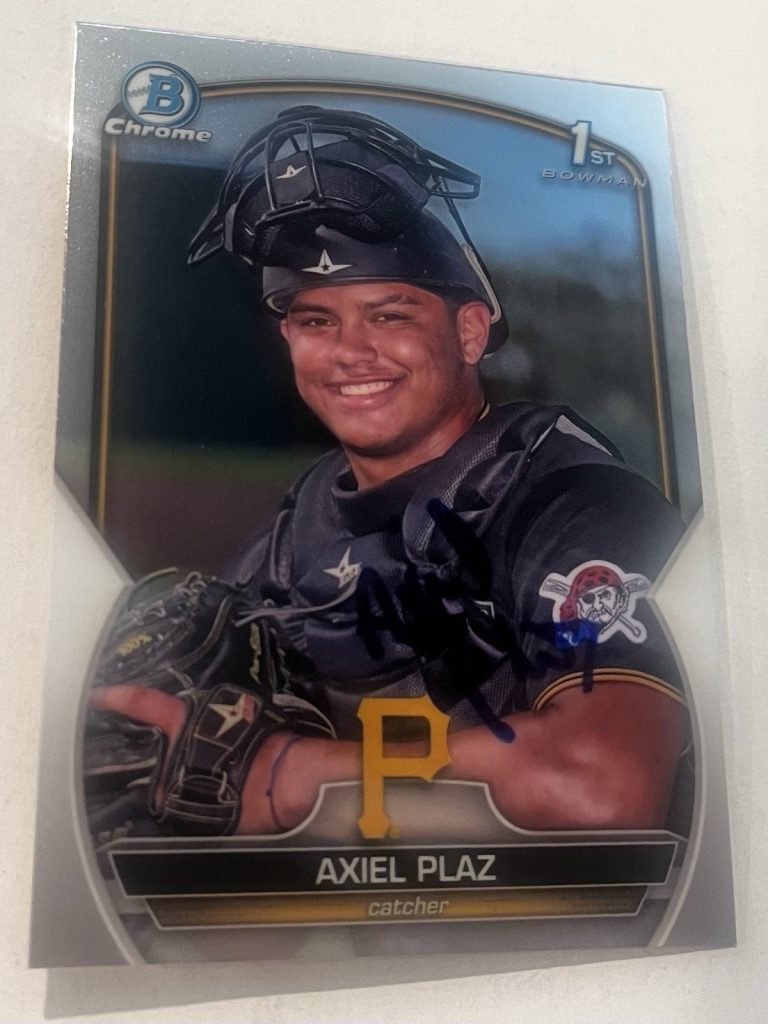 AXIEL PLAZ SIGNED 2023 BOWMAN CHROME PROSPECT BASEBALL CARD AUTO