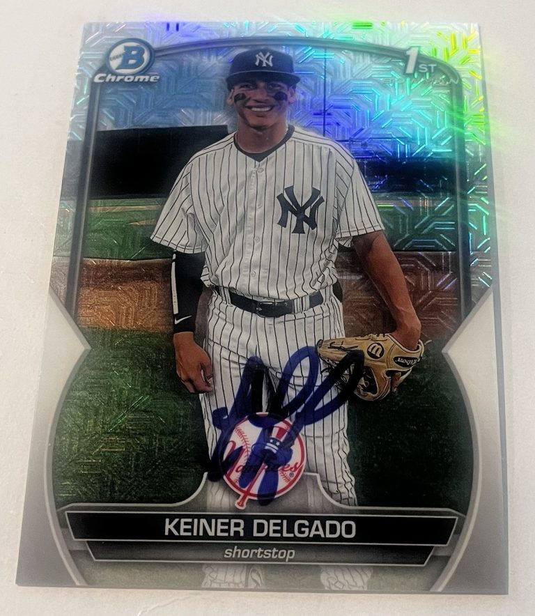 KEINER DELGADO SIGNED 2023 BOWMAN CHROME MOJO PROSPECT BASEBALL CARD AUTO