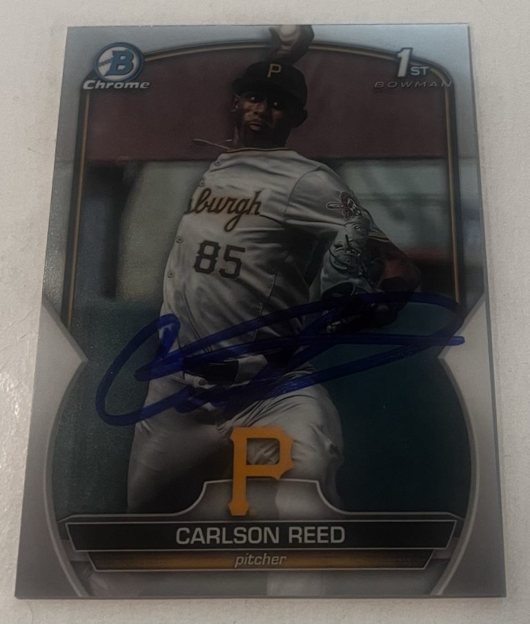 CARLSON REED SIGNED 2023 BOWMAN CHROME DRAFT PROSPECT BASEBALL CARD AUTO