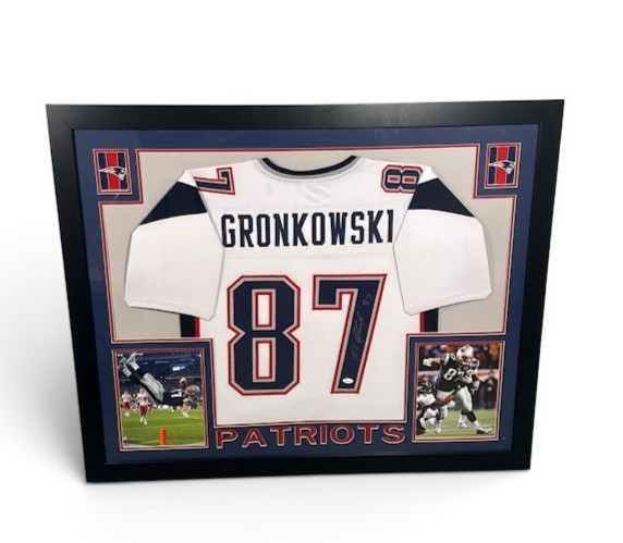 Rob Gronkowski Signed Custom Framed New England Patriots Jersey JSA Witness COA