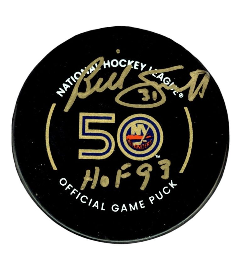 Billy Smith Signed Islanders 50th Anniversary Game Puck w/ HOF 93 JSA Wit COA