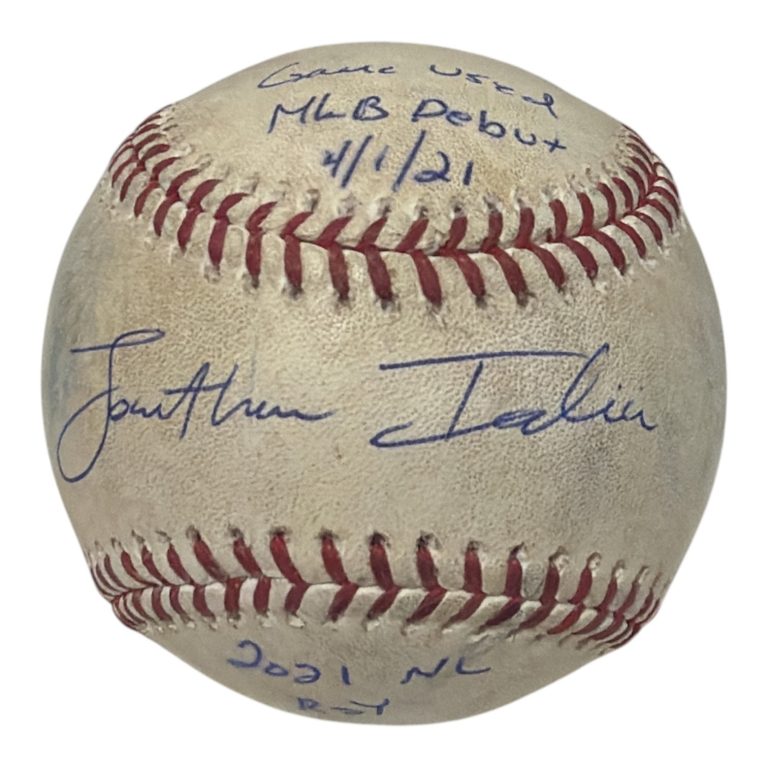 Jonathan India Signed Game Used MLB Debut Baseball 4/1/21  Insc ROY MLB PSA COA