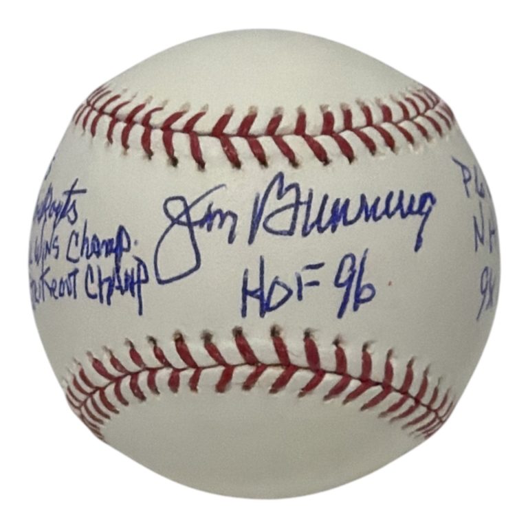 Jim Bunning Signed Autographed ROMLB Baseball w/ 8 Stat Insc JSA COA Phillies