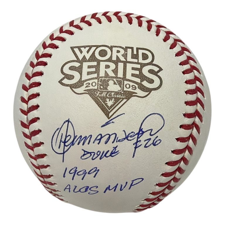 Orlando Hernandez Signed World Series Logo Baseball w/ 1999 ALCS MVP JSA Wit COA