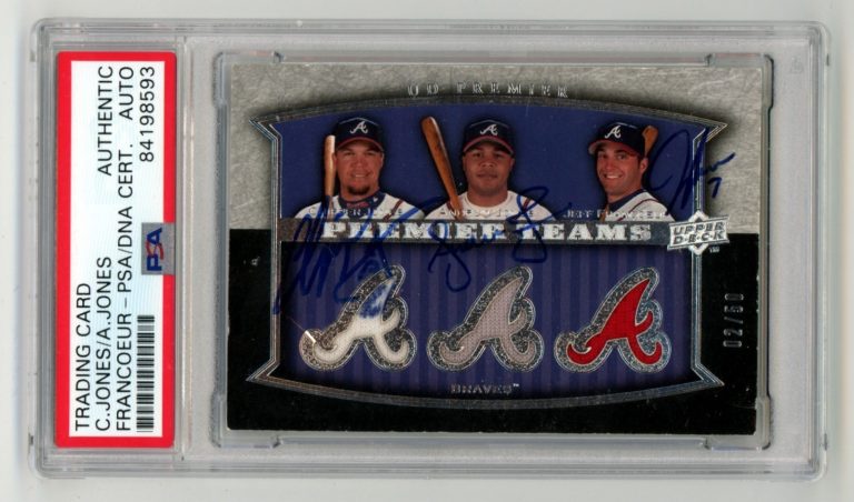 Chipper Andruw Jones Francoeur 2008 UD Premier Triple Relic Auto #2/50 PSA Auto