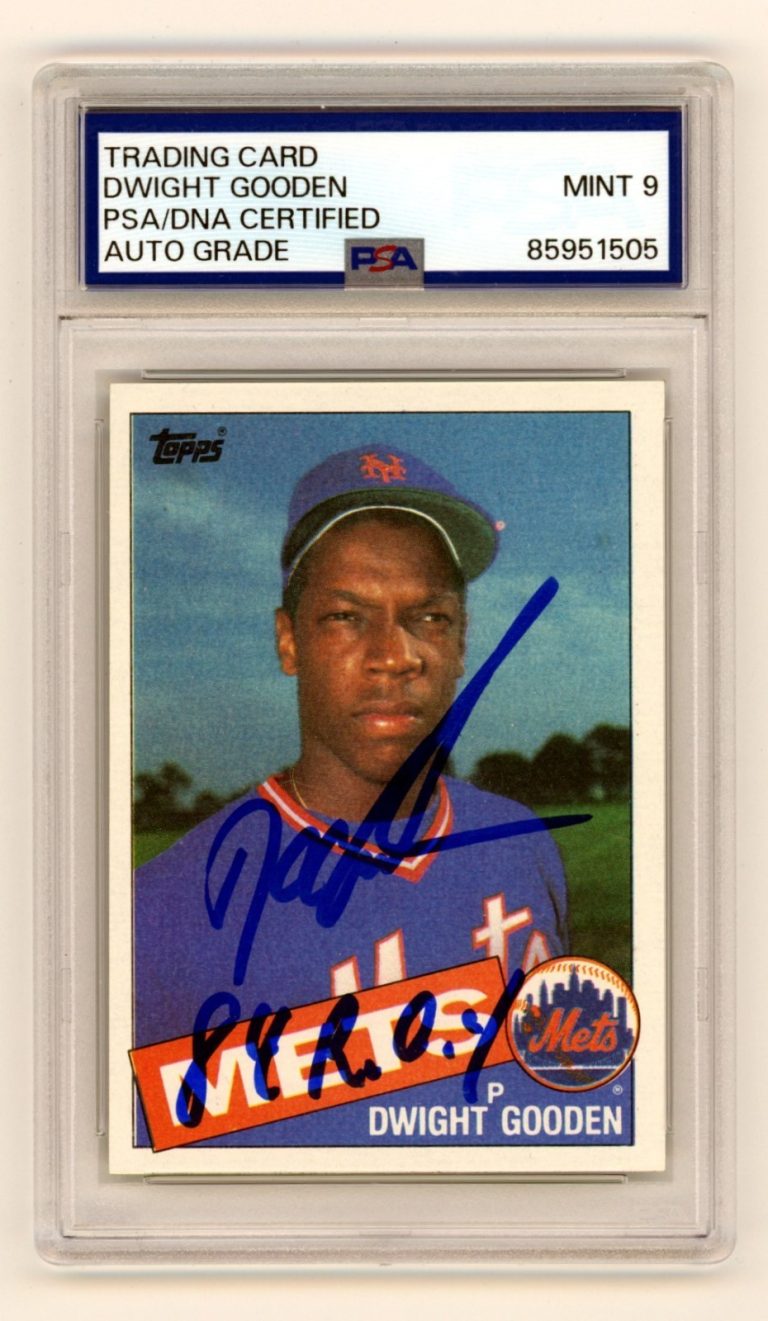 Dwight Doc Gooden Signed 1985 Topps #620 Rookie RC w/ 84 ROY PSA 9 Auto Mets