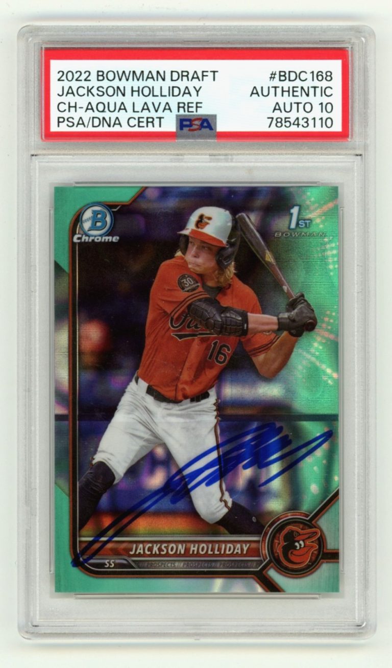 Jackson Holliday 2022 Bowman Chrome 1st Aqua Lava Ref 114/199 Signed PSA 10 Auto