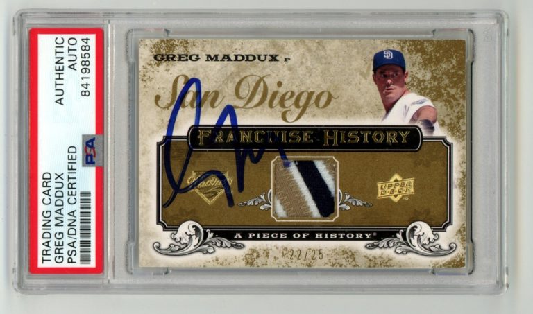 Greg Maddux 2008 Upper Deck Gold Piece of History Patch Signed #/25 PSA Auto