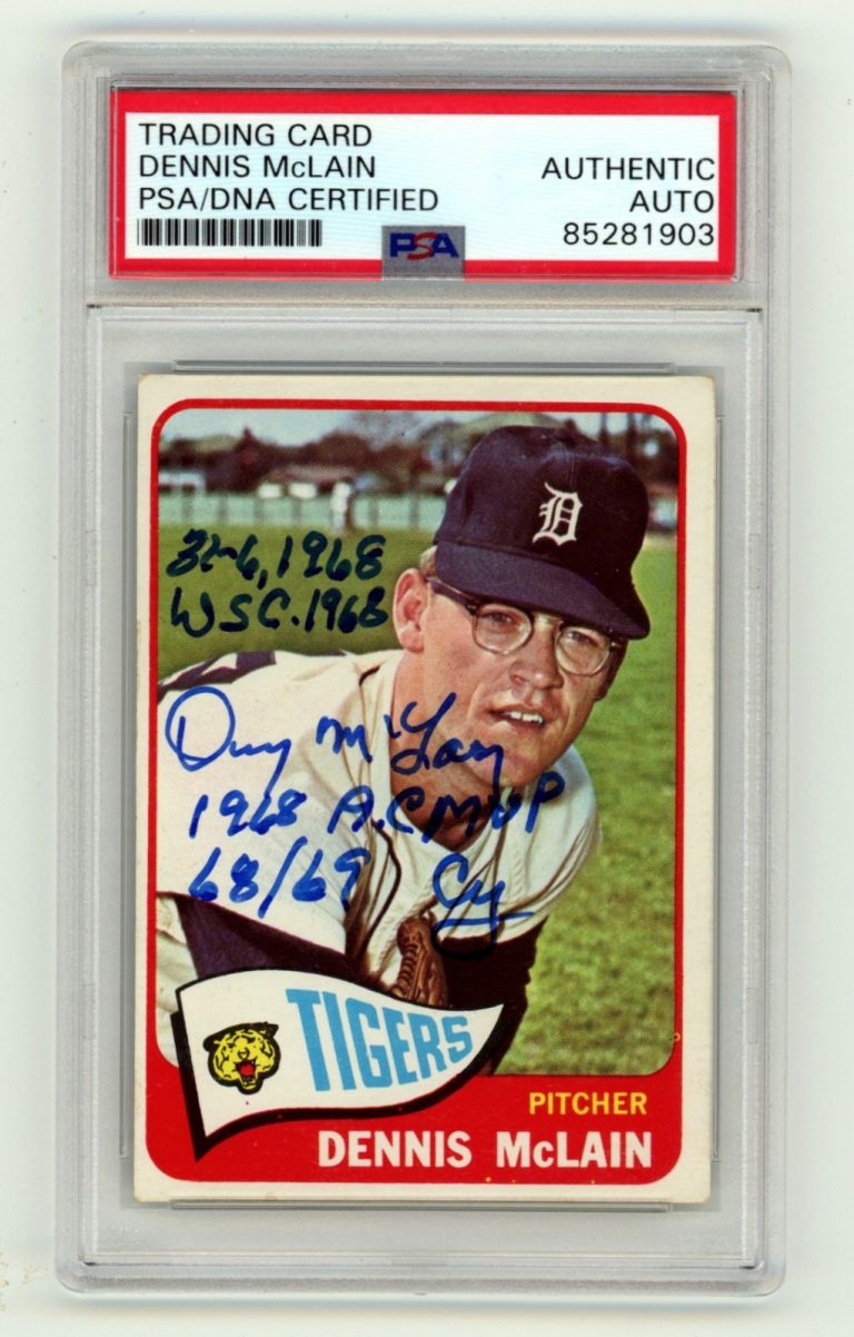 Denny McLain 1965 Topps #236 Rookie RC w/ 4 Inscriptions Signed PSA Auto
