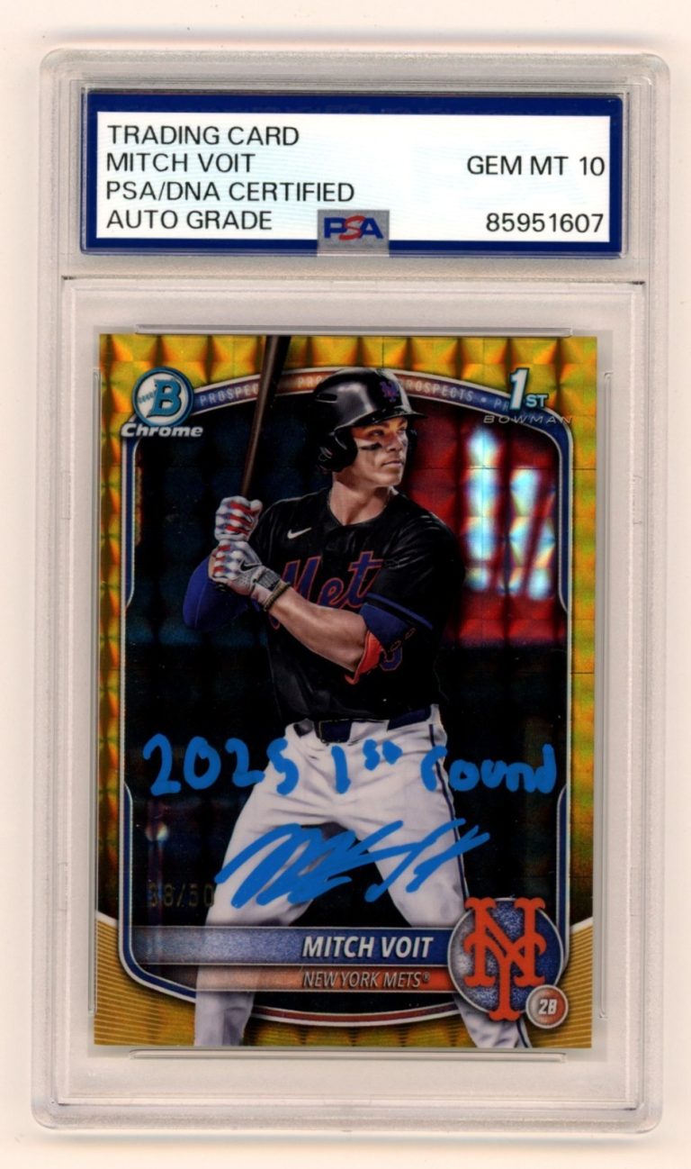 Mitch Voit 2025 Bowman Chrome Signed 1st Gold Geometric Ref RC /50 Insc. PSA 10