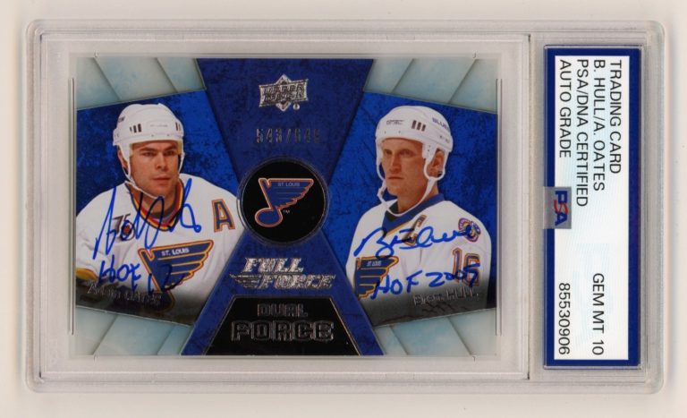 Adam Oates Brett Hull 2015-16 UD Full Force Dual Signed #/649 w/ HOF PSA 10 Auto
