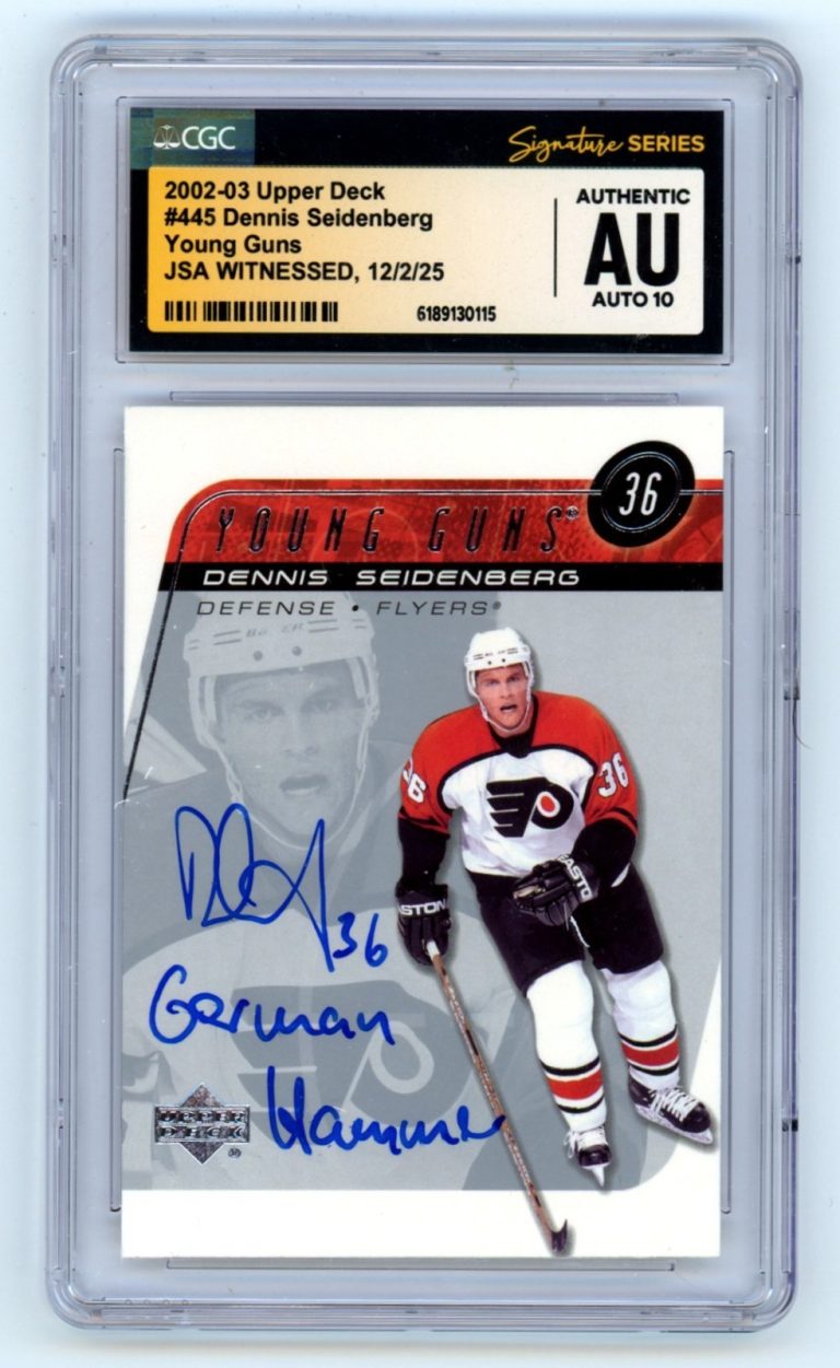Dennis Seidenberg 2002-03 UD Young Guns RC w/ Ins Signed JSA CGC 10 Auto