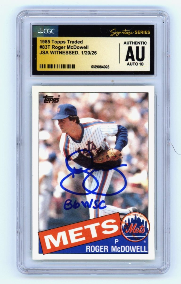 Roger McDowell 1985 Topps Traded #83T RC w/ 86 WSC Signed JSA CGC 10 Auto