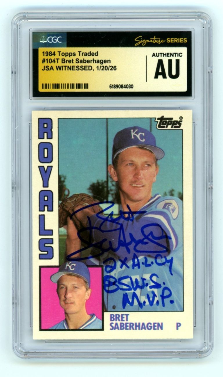 Bret Saberhagen 1984 Topps Traded RC w/ 2 Insc. Signed JSA CGC Authentic Auto