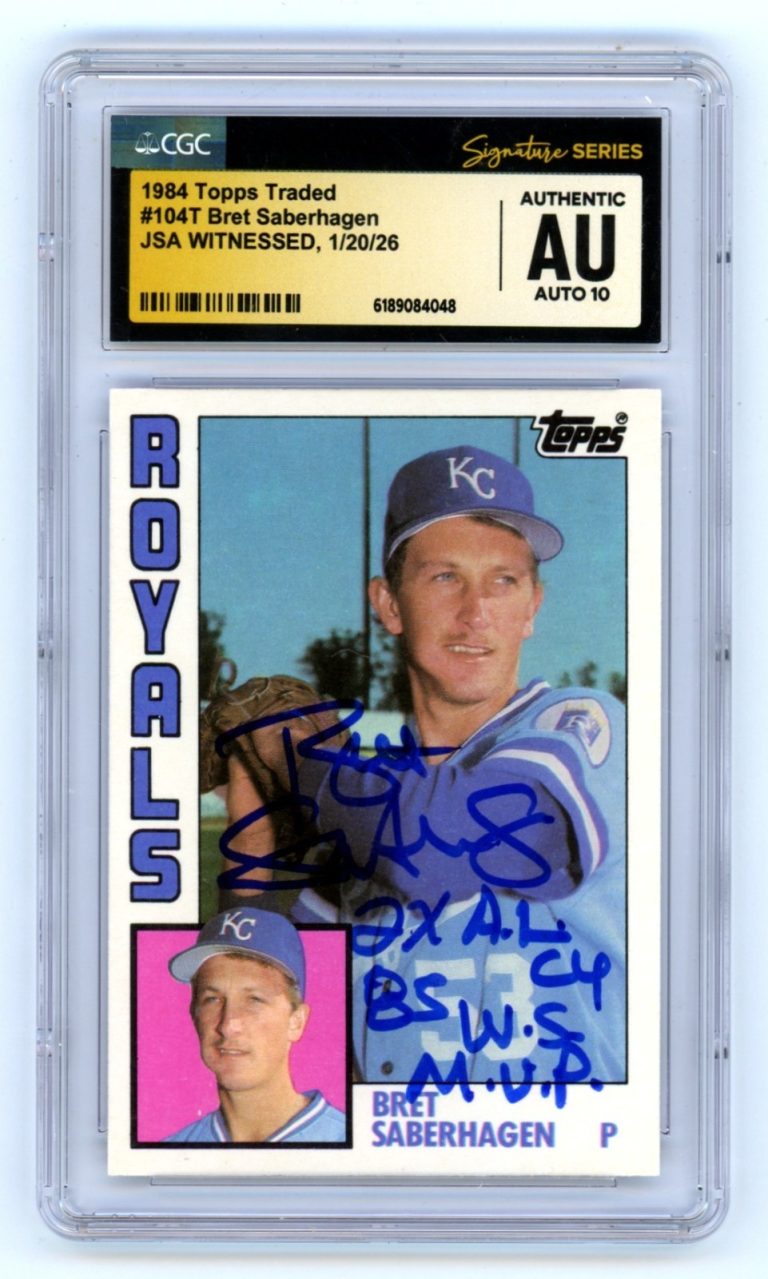 Bret Saberhagen 1984 Topps Traded Rookie RC w/ 2 Insc. Signed JSA CGC 10 Auto