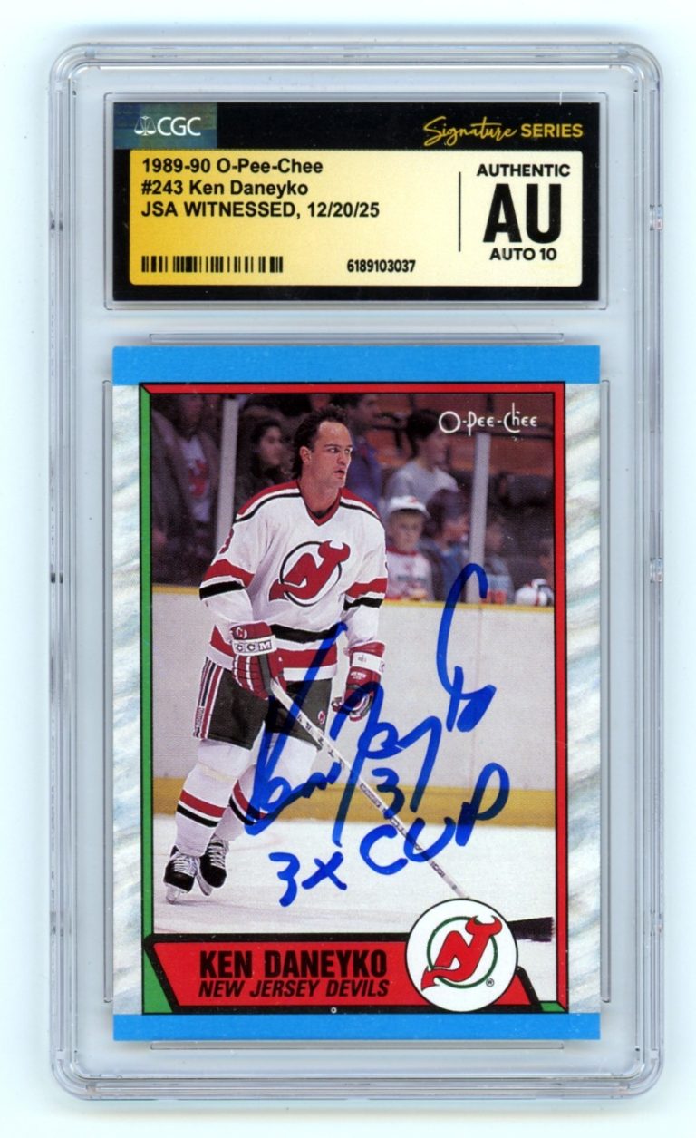 Ken Daneyko 1989-90 O-Pee-Chee OPC #243 w/ 3 Cup Signed JSA  CGC 10 Auto
