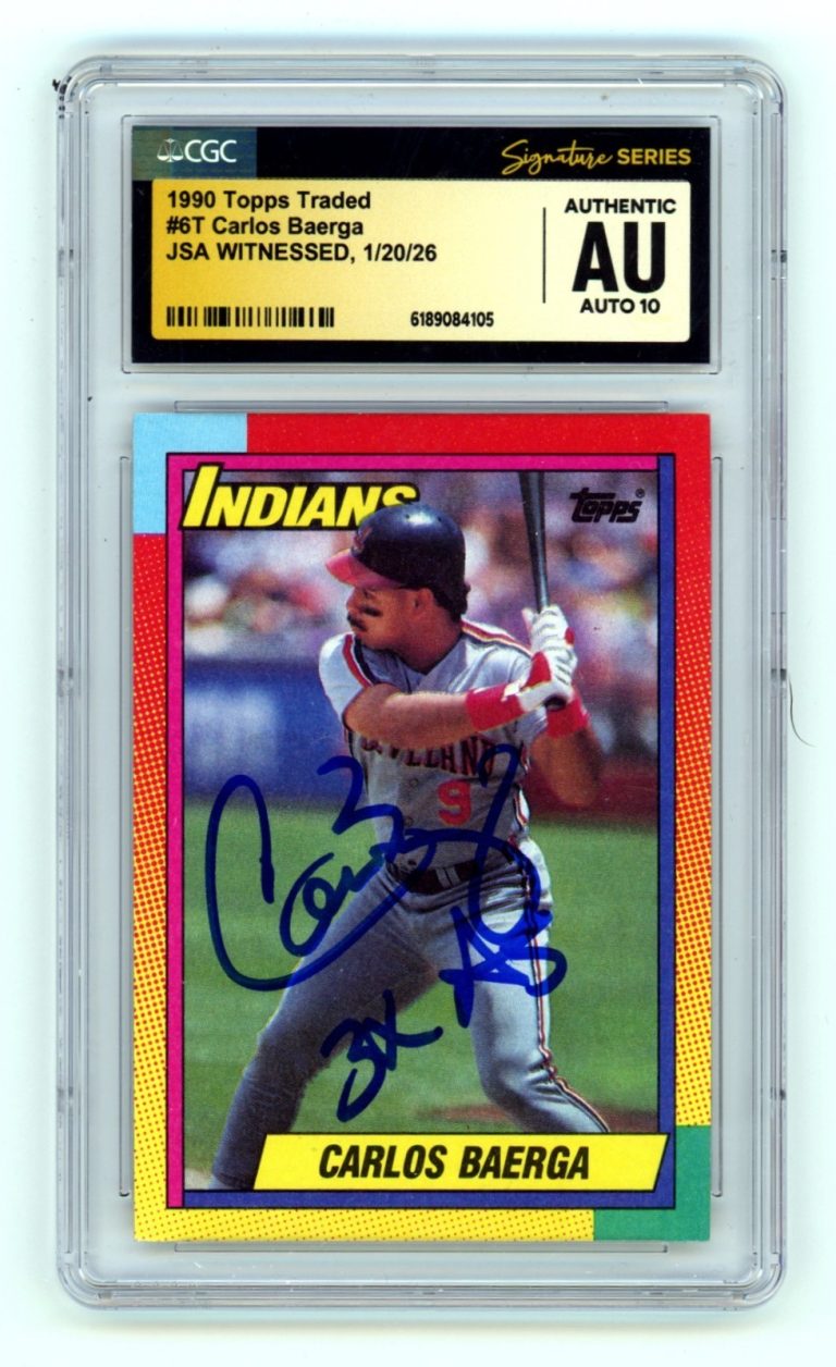 Carlos Baerga 1990 Topps Traded #6T RC w/ 3 AS Insc Signed JSA CGC 10 Auto