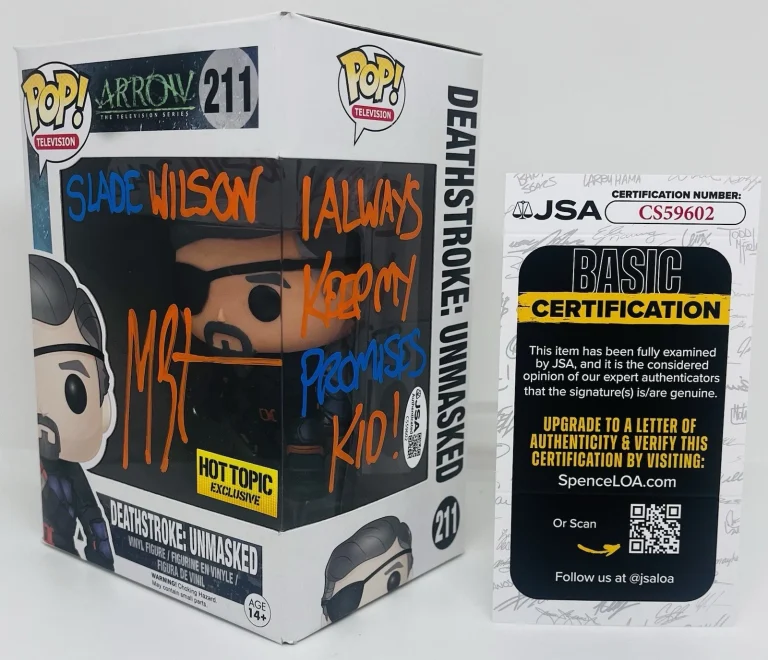 MANU BENNETT SIGNED DEATHSTROKE POP FUNKO FIGURE ARROW SLADE WILSON JSA COA