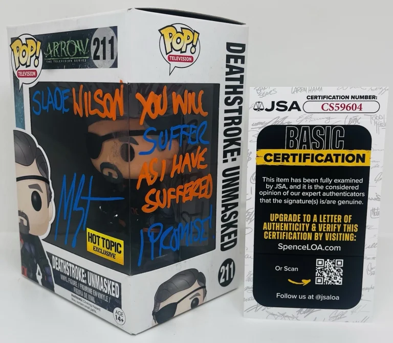 MANU BENNETT SIGNED DEATHSTROKE POP FUNKO FIGURE ARROW SLADE WILSON JSA COA
