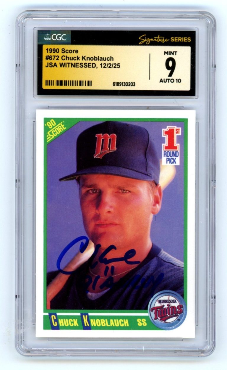 Chuck Knoblauch 1990 Score #672 Signed Rookie RC w/ 91 AL ROY JSA CGC 9 10 Auto