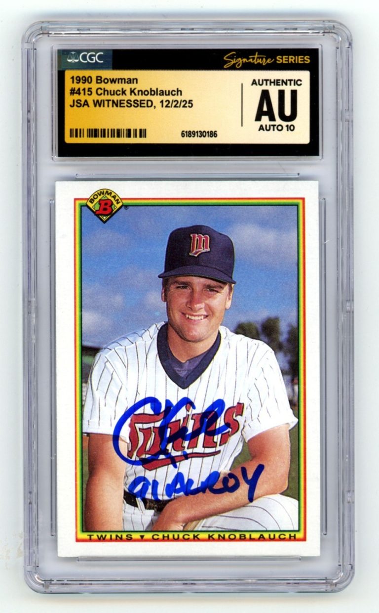 Chuck Knoblauch 1990 Bowman 415 Signed RC w/ 91 AL ROY JSA CGC Authentic 10 Auto