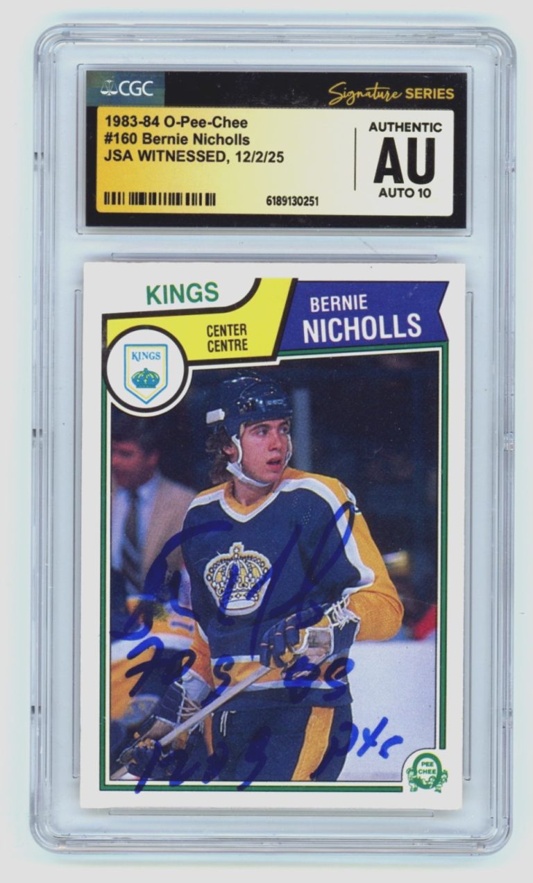Bernie Nicholls 1983-84 O-Pee-Chee Signed RC w 2 Insc. JSA CGC Authentic 10 Auto