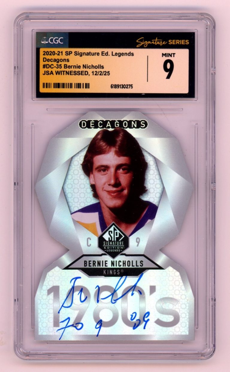Bernie Nicholls 2020-21 SP Signature Edition Decagons Signed Insc. JSA CGC 9