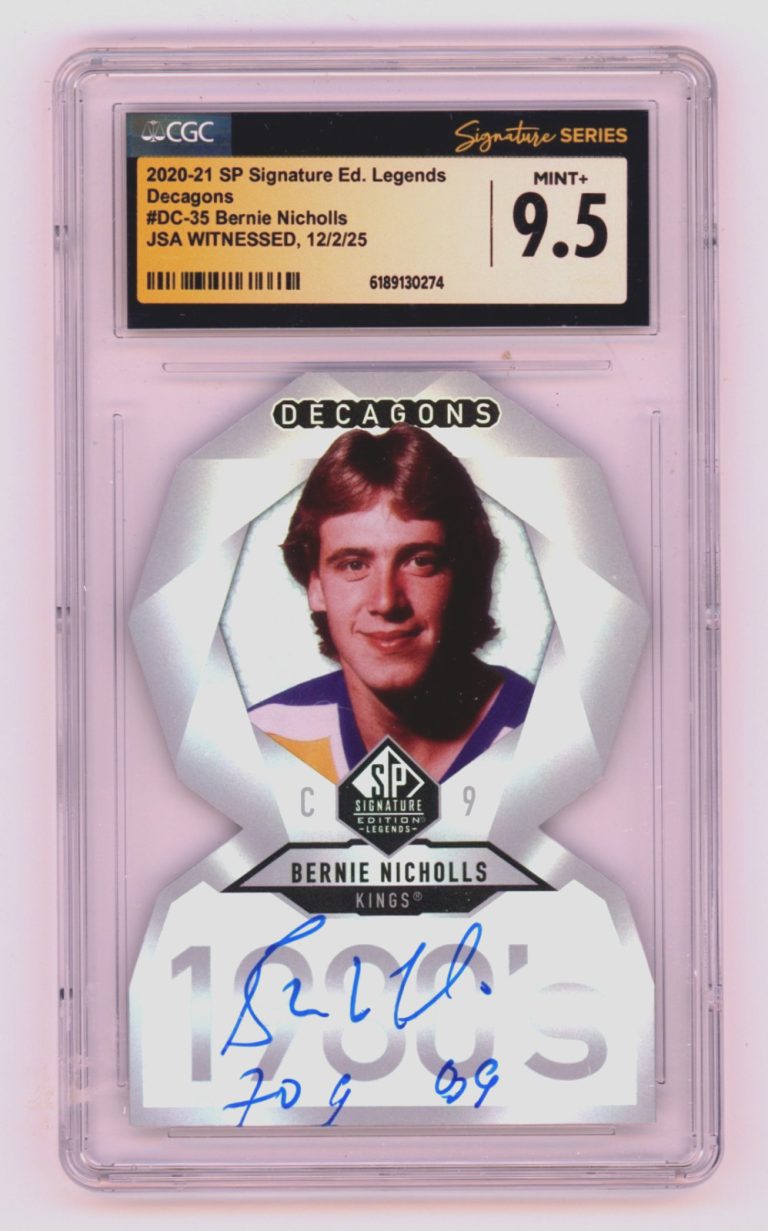 Bernie Nicholls 2020-21 SP Signature Edition Decagons Signed Insc. JSA CGC 9.5