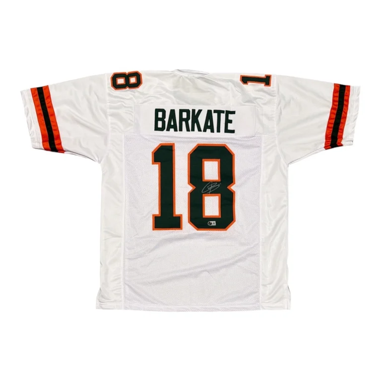Cooper Barkate Signed Miami Hurricanes White Custom Jersey Beckett Wit. BAS COA