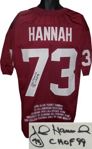 John Hannah signed Crimson TB Custom FB Jersey CHOF 99 w/ Emb Stats XL- JSA