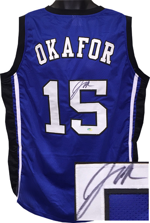Jahlil Okafor signed Blue Custom Stitched Basketball Jersey XL-SCHWARTZ HOLOGRAM
