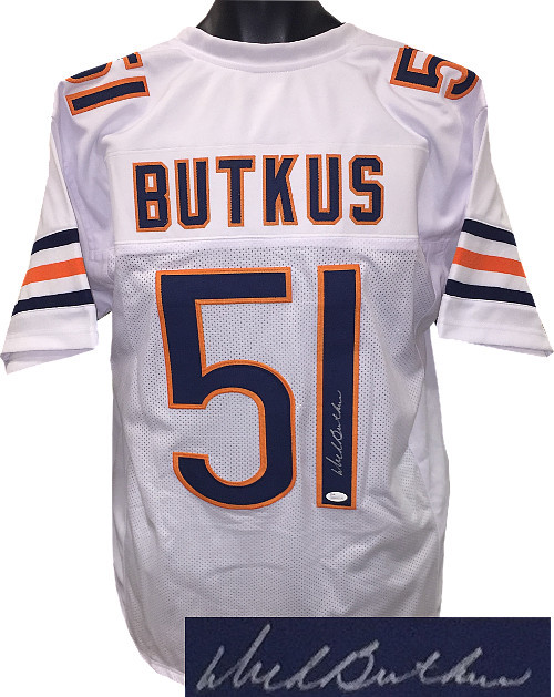Dick Butkus signed White TB Pro Style Football Jersey XL- JSA Witnessed Holo