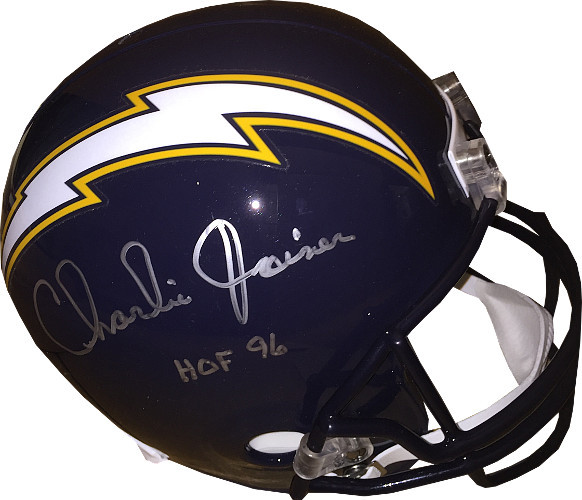 Charlie Joiner signed San Diego Chargers TB Navy FS Rep Helmet HOF 96- Steiner