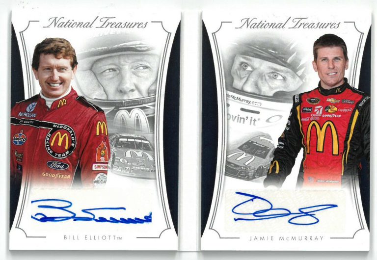 Bill Elliott & Jamie McMurray signed 2016 National Treasures Dual Sig Card- 4/10