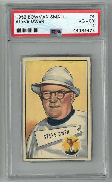 Steve Owen New York Giants 1952 Bowman Small Card #4- PSA Graded 4 Very Good- Ex