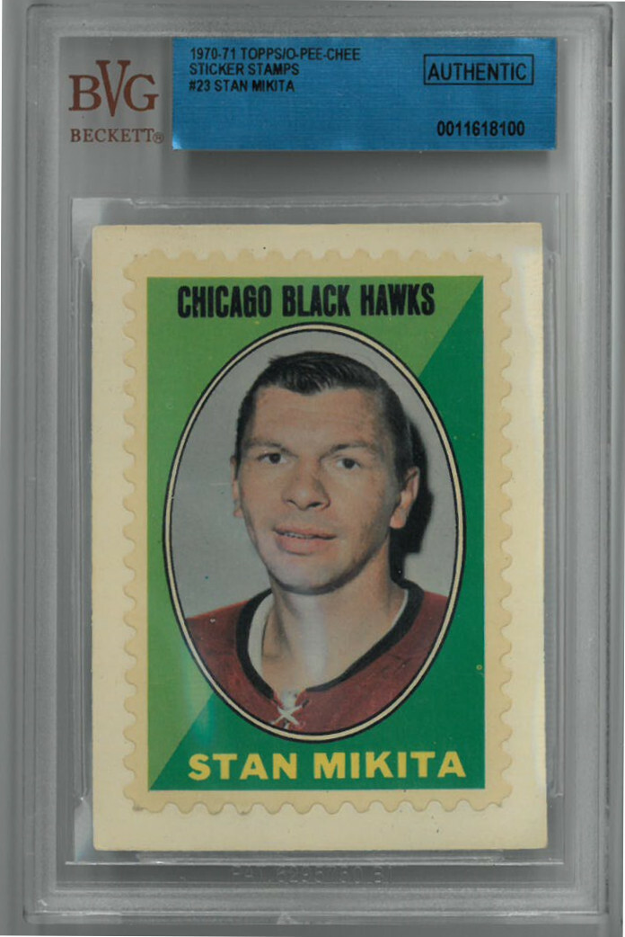 Stan Mikita Blackhawks 70-71 Topps/O-Pee-Chee Sticker Stamps Card-Beckett BVG