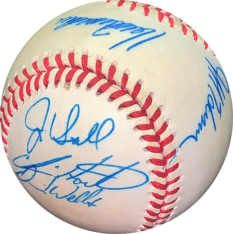David Wells/Chris Hoiles/Jeff Huson signed ROAL Rawlings OFC AL Baseball- JSA