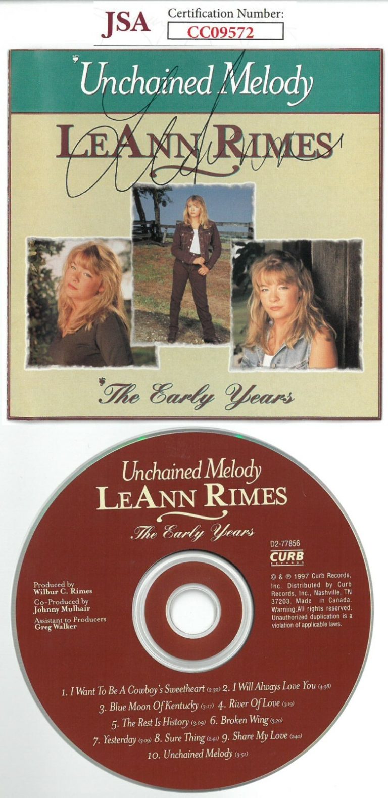LeAnn Rimes signed Unchained Melody The Early Years Album CD Cover with CD - JSA