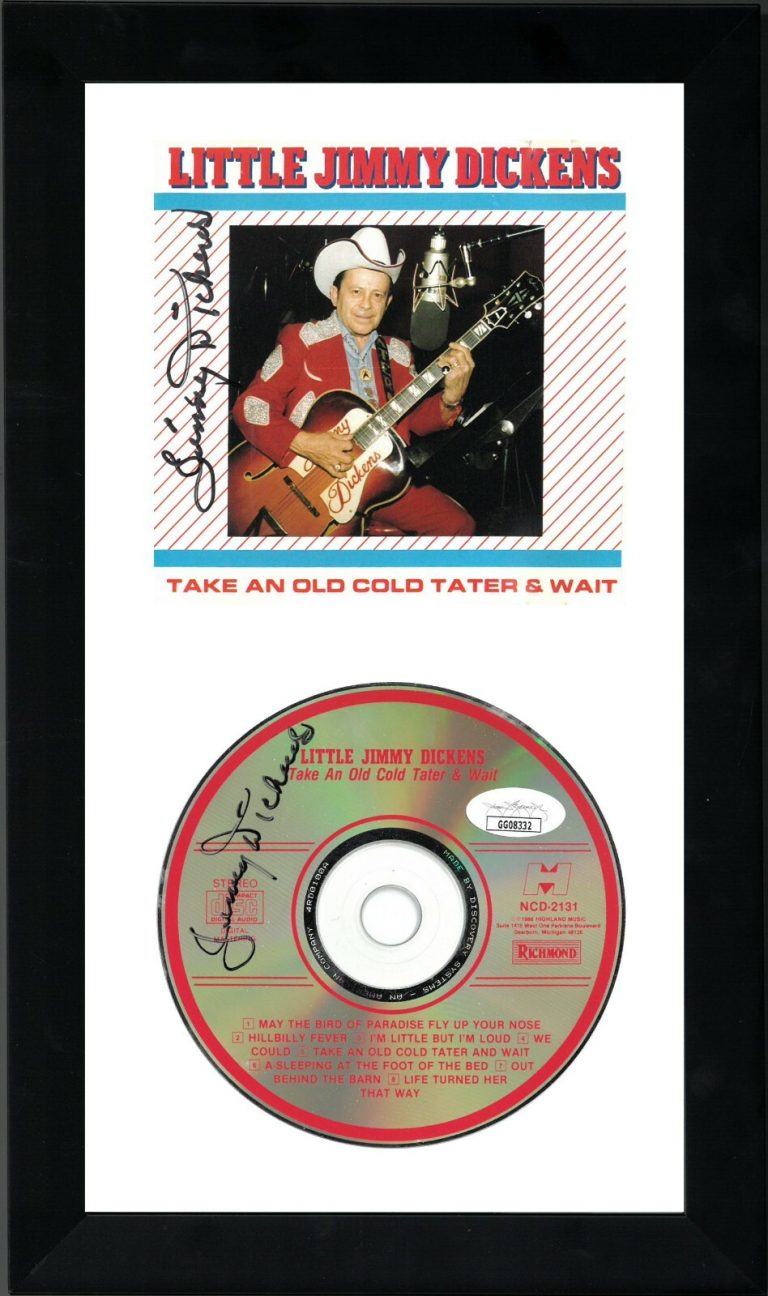 Little Jimmy Dickens dual signed Take an Old Cold Tater & Wait Album CD Framed