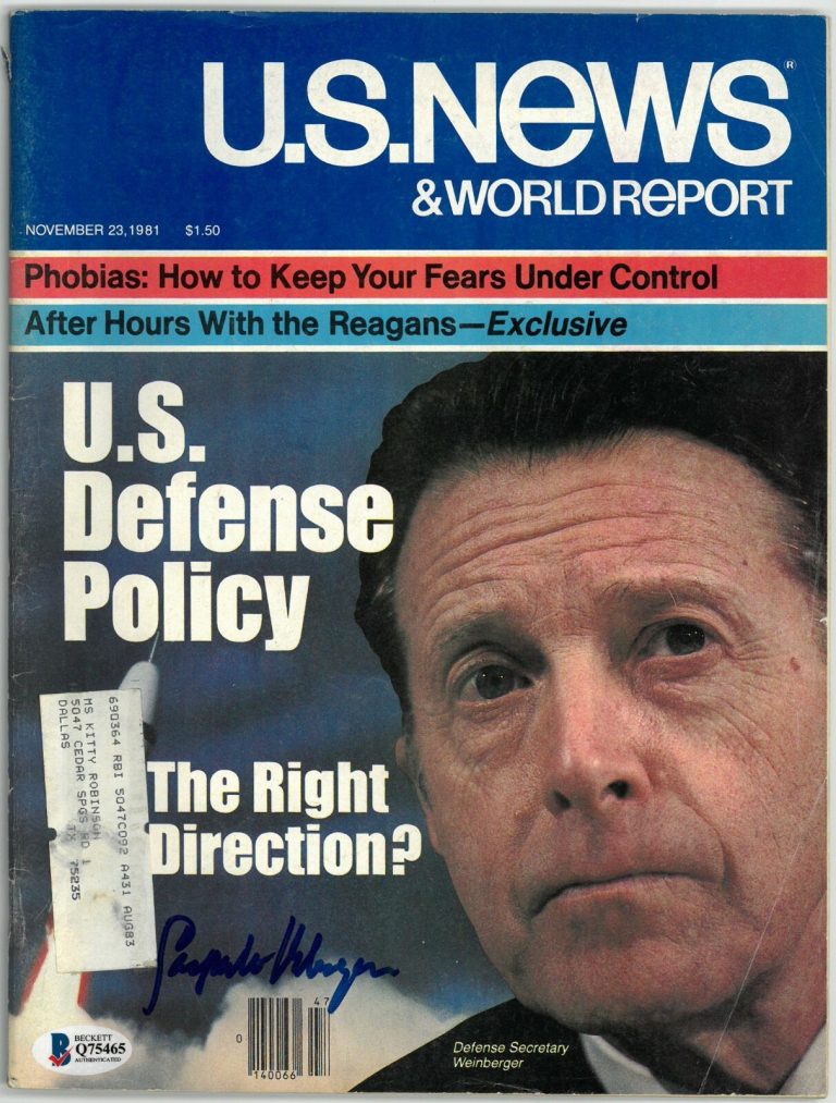 Caspar Weinberger signed US News & World Report Full Magazine 11/23/1981-BECKETT