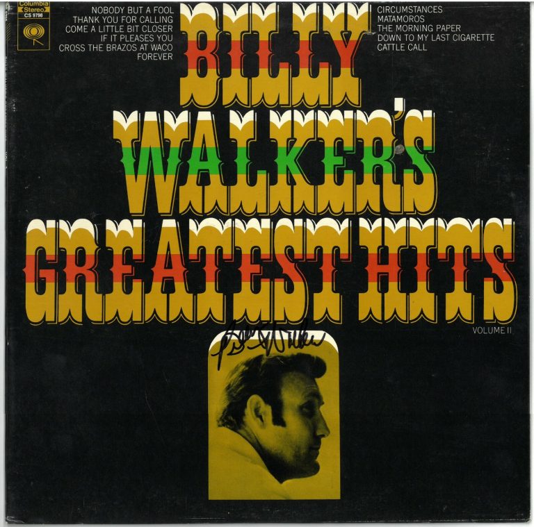 Billy Walker signed 1969 Greatest Hits Volume II Album Cover/LP/Vinyl Record-JSA