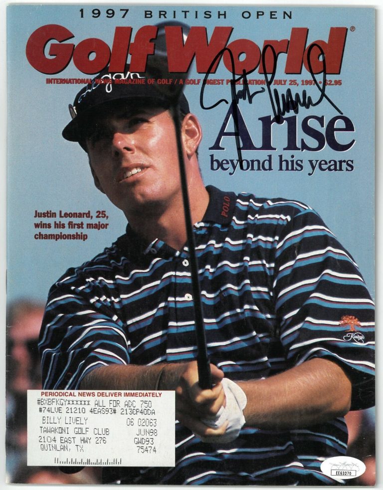 Justin Leonard signed Golf World Full Magazine July 25, 1997 - JSA British Open